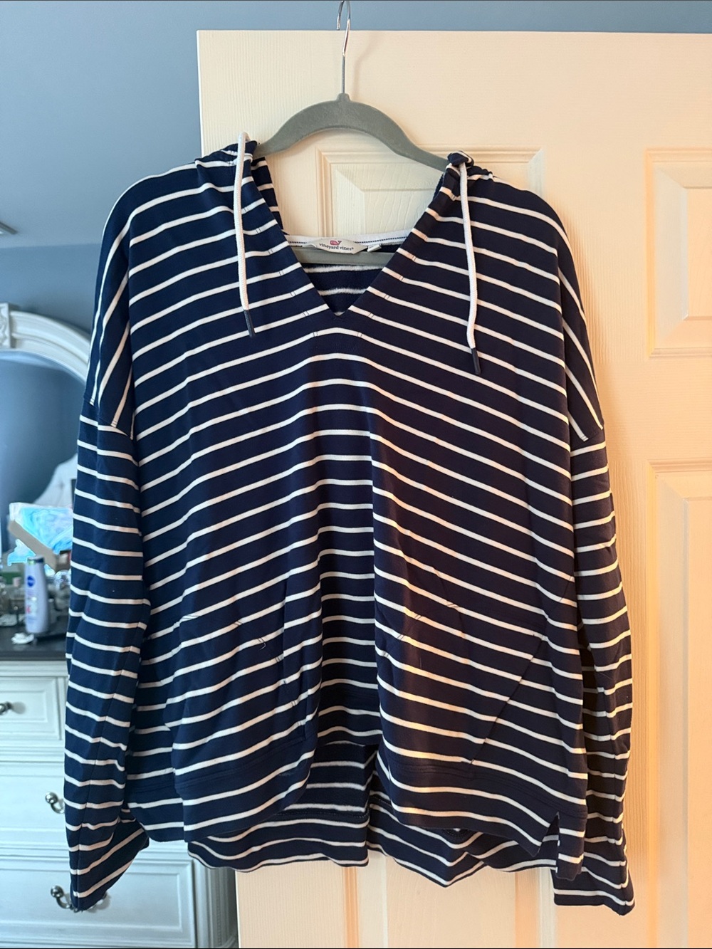 Navy & White Striped Hooded Sweater